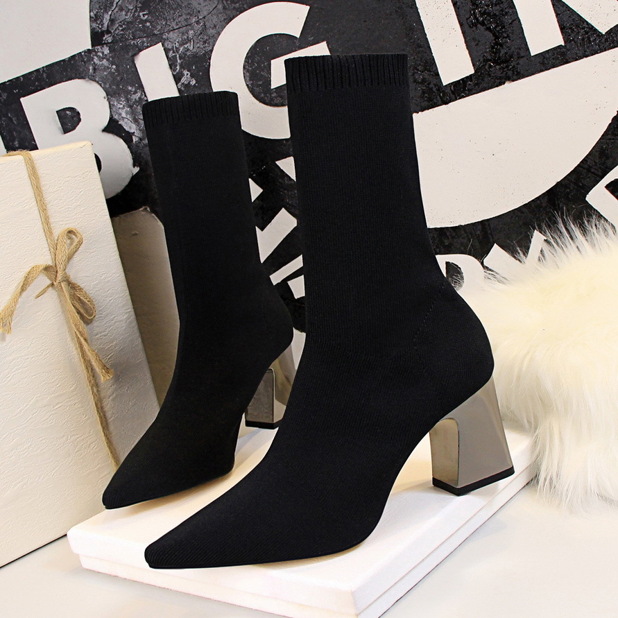 336-7 European American Style Fashionable Simple Women's With Chunky High Heels, Pointed Toe, Slimming And Sexy_vogvips.com