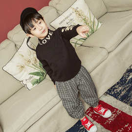 秋冬新款儿童男童纯色字母中领韩版修身保暖打底套头毛衣