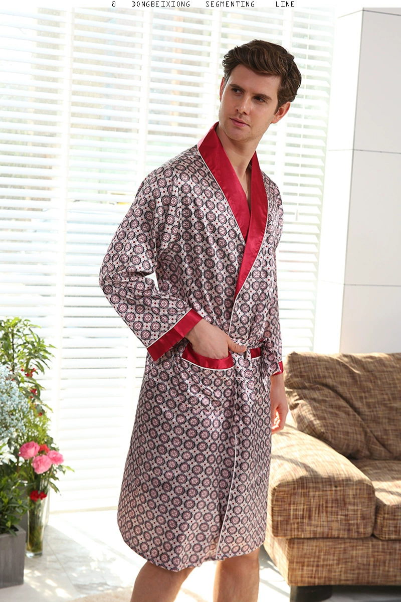 5XL 4XL Men Robe Silk Bathrobe Soft Cozy Long Sleeve Nightgown One-Piece Kimono Men Bath Gown Printed Robes Home Satin Sleepwear pajama joggers