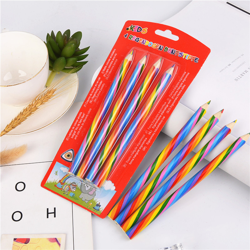 1 Set Color Block Class Learning Wood Cute Retro Pencil display picture 4