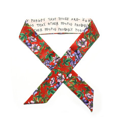 原創花卉雙層面印花仿真絲斜紋綁包包手柄絲巾細長窄小絲帶領巾女