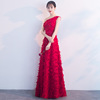 Single shoulder bride toast long new Engagement Wedding dress 