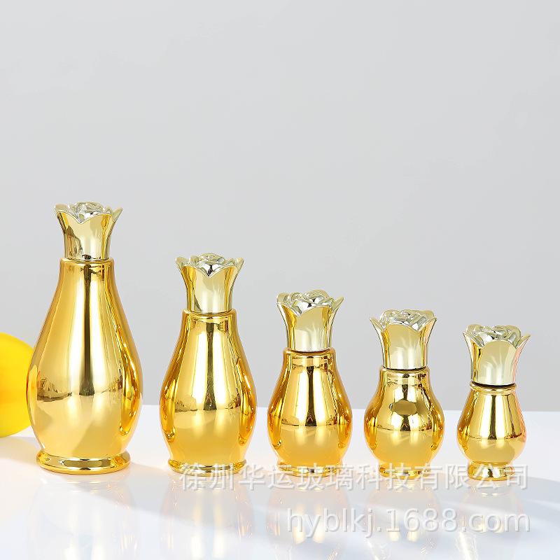 10ml20ml30ml50ml100ml电镀金色玻璃精油瓶单葫芦分装瓶胶头滴管