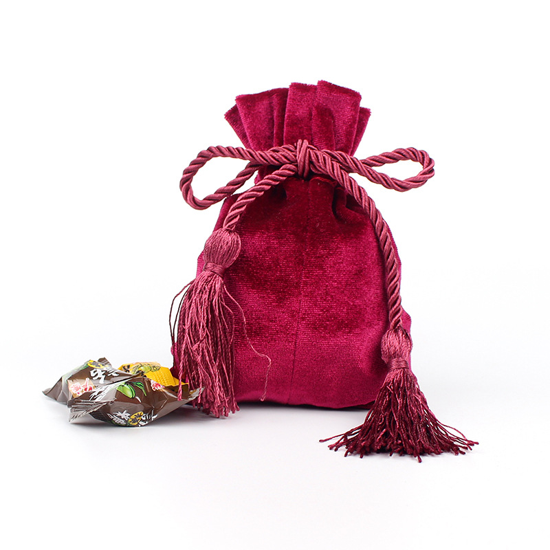 现货批发丝绒喜糖包装袋 抽绳束口袋 丝绒喜宴礼品包装布袋