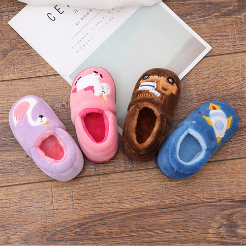  Winter Children's Warm Shoes Cartoon Embroidery Car Boys and Girls Cotton Shoes Home Indoor Shoes
