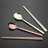 Solid spoon stainless steel, chopsticks, tableware, pink gold, increased thickness