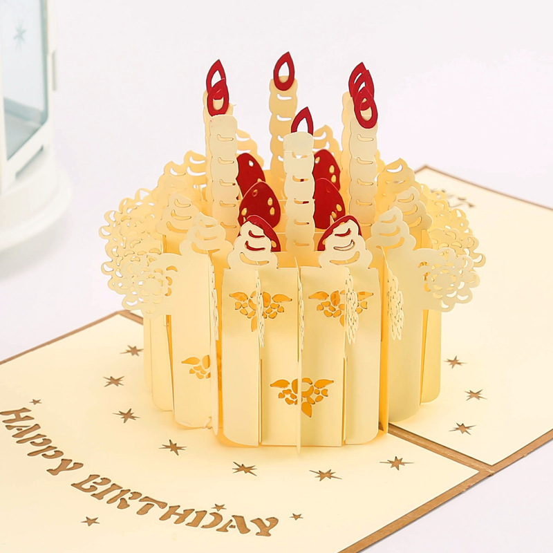 生日贺卡创意3D 立体贺卡 儿童手工制作镂空纸雕蛋糕礼品礼物