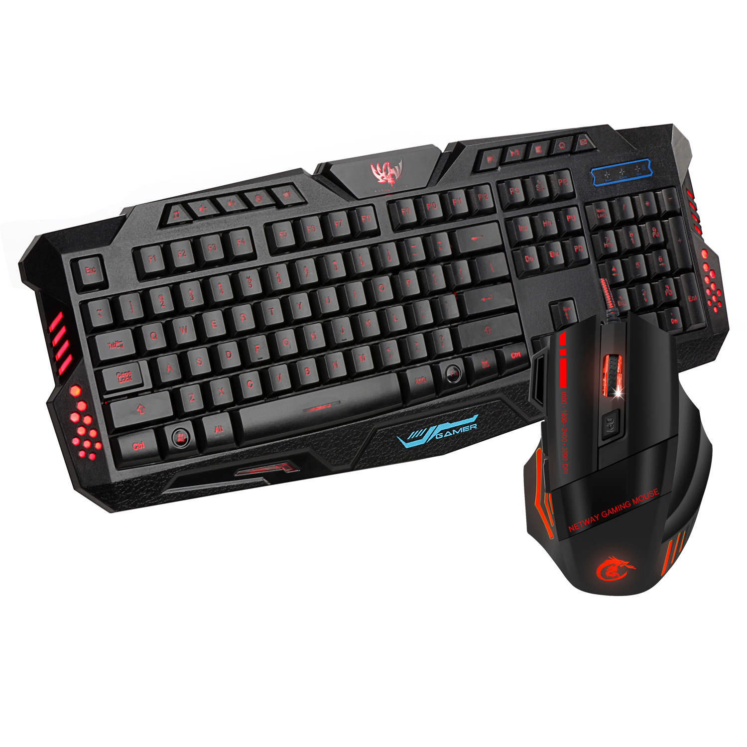 New J20 Luminous Set 3200dpi Gaming Mouse and Cable Three Color Backlit Keyboard_voghion.com