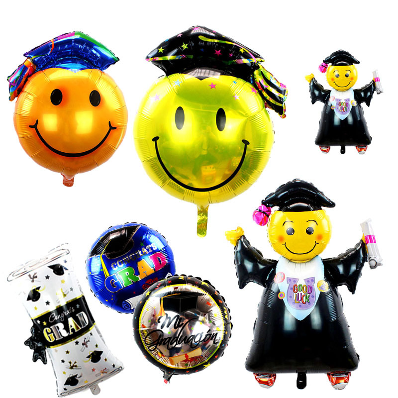 毕业季主题铝膜气球站立博士笑脸博士帽条幅证书气球典礼派对装饰