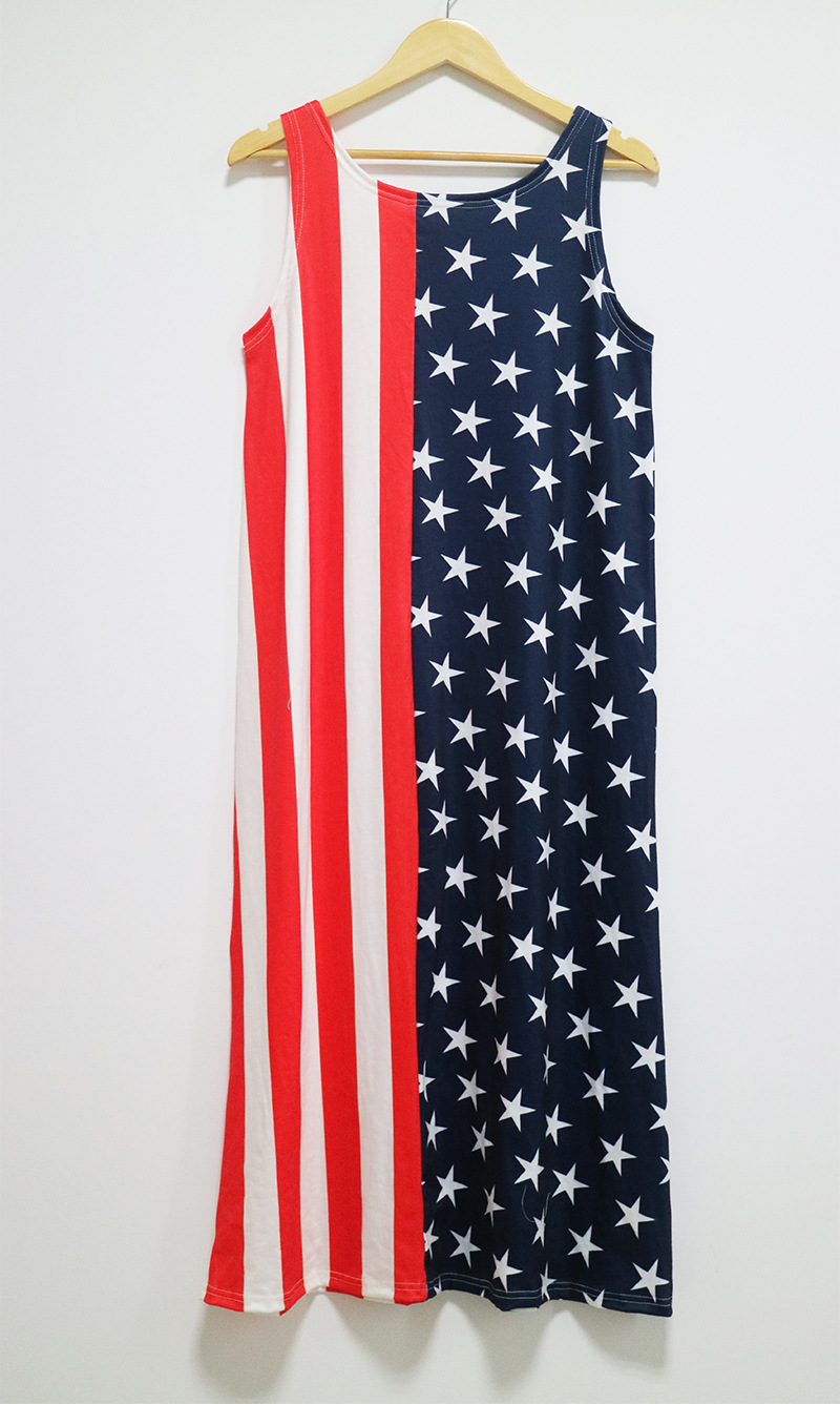 Color Block Asymmetrical Maxi Dress American Flag Print Strapless Elegant Summer Occasion Wholesale Available