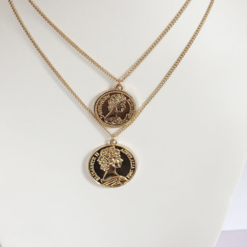 Fashion Retro Double Coin Roman Gold Coin Cross Necklace display picture 4