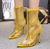 Pointed transparent stiletto short boots sexy fashion women’s boots naked boots