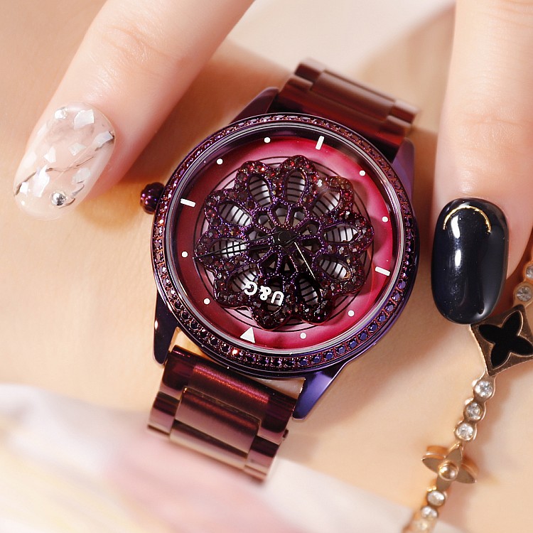 UG新款女款会转动女表紫色不锈钢表带大气时尚个性女士手表厂家