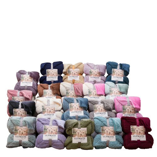 Foreign trade solid color macaron autumn and winter double-layer blanket thickened Farley velvet lamb velvet blanket live leisure composite blanket