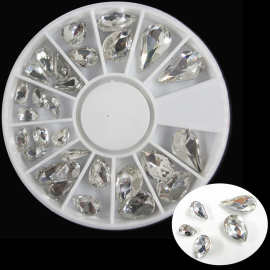 美甲透明白水滴钻 尖底异形钻 大小混装  6CM小圆盘系列 美甲饰品