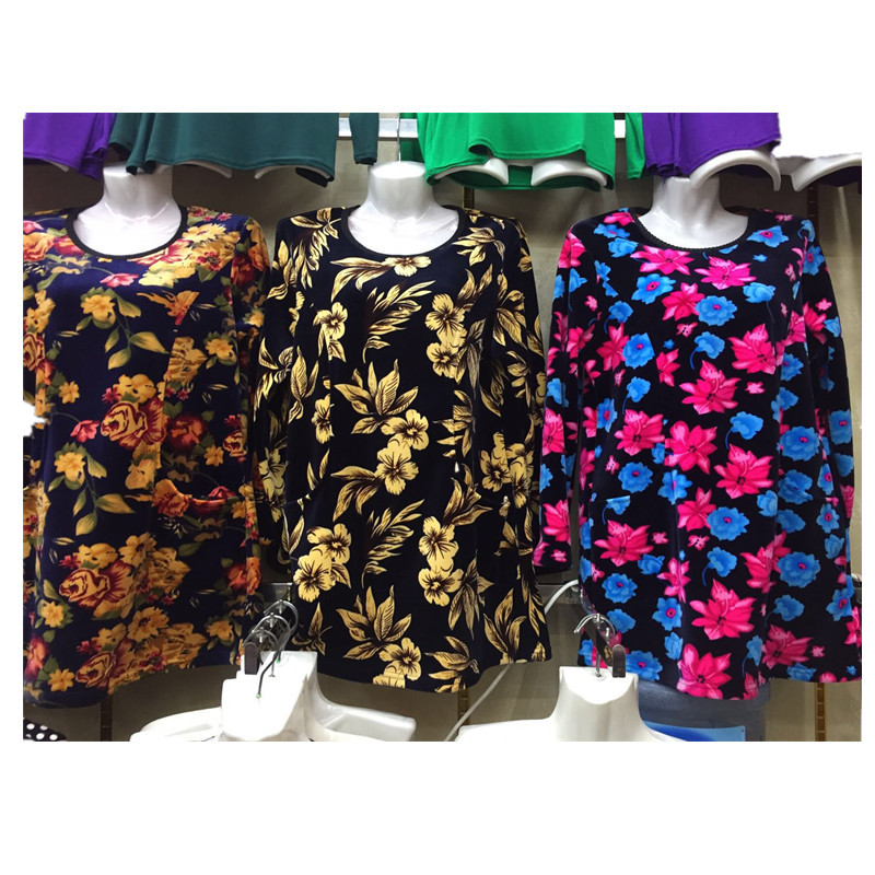 2019冬季新款 中老年女装 大码银狐绒中长款保暖内衣 锦雕绒上衣