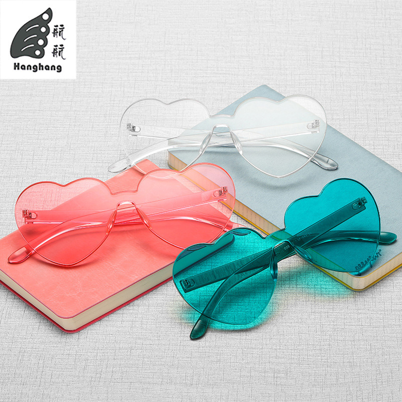 2023 New Trendyy Peach Heart Candy Color Rimless Sunglasses Factory Men and Women Dazzling Color Pure Color Sunglasses