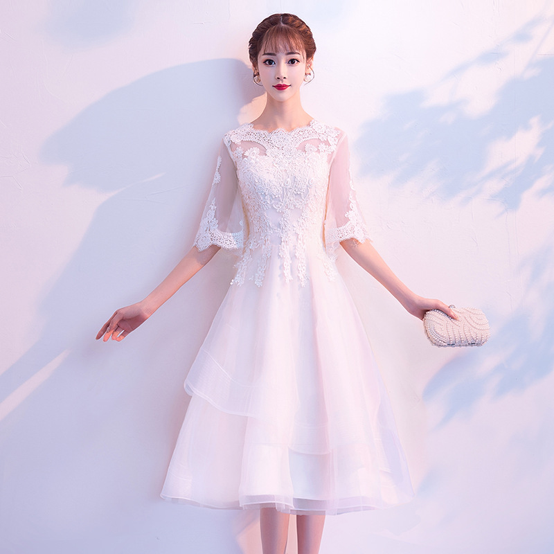 Western-Style Evening Dress for Women 2026 New Autumn Banquet Socialite Slim-Fit Dress Mid-Length White Bridesmaid Dress