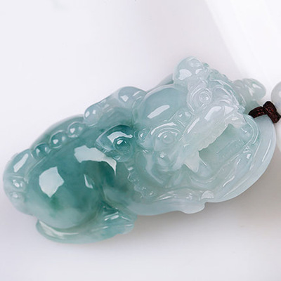 翡翠貔貅吊坠男女款玉石A货飘花金钱如意霸王貔貅情侣挂件|ms