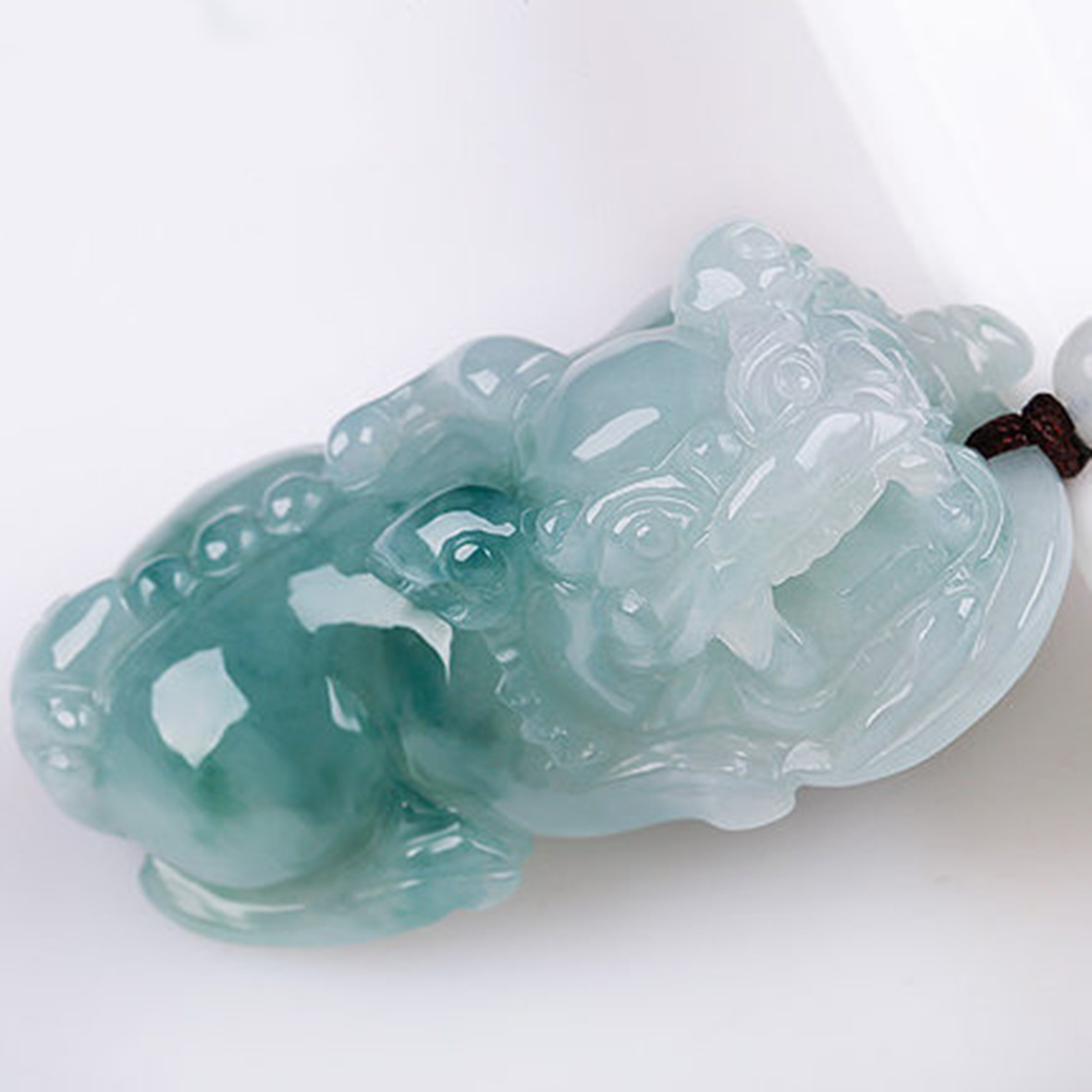 翡翠貔貅吊坠男女款玉石A货飘花金钱如意霸王貔貅情侣挂件|ms