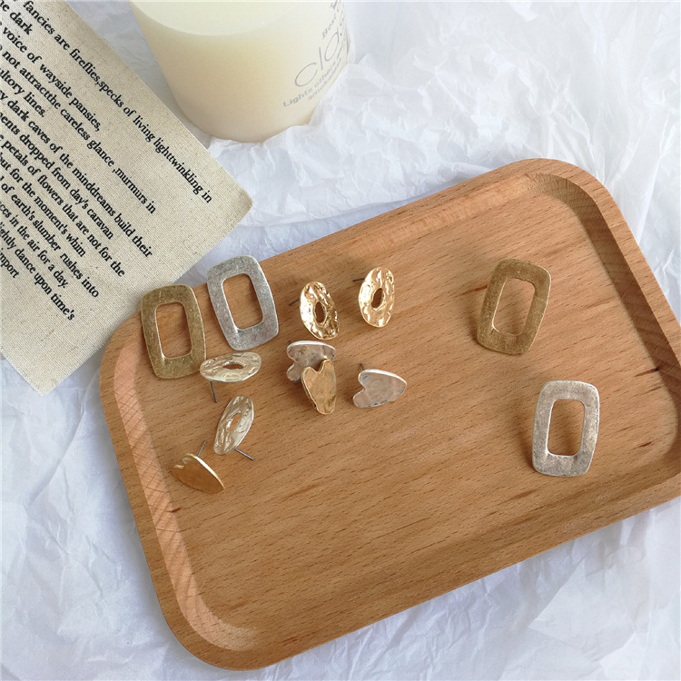 韩国东大门同款耳钉 复古ins耳环银针耳坠简约几何镂空做旧女耳饰|ms