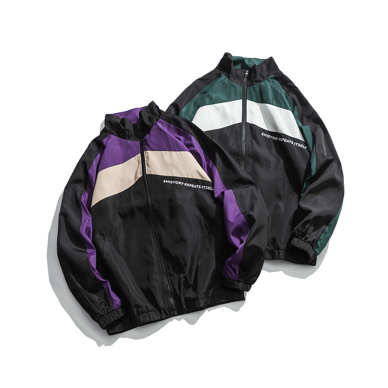 Autumn and winter student lovers Versatile Chaopai Stand collar Easy coat Young men ulzzang Color matching Retro Windbreaker