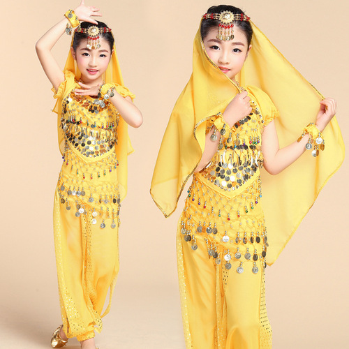 Wholesale New Children's Belly Dance Suit Performance Costumes Indian Dance Costumes Stage Performance Costumes Short Sleeves