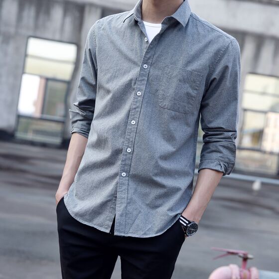 Oxford cotton long sleeve shirt men's large size solid color shirt youth casual white shirt Spring New inch clothing