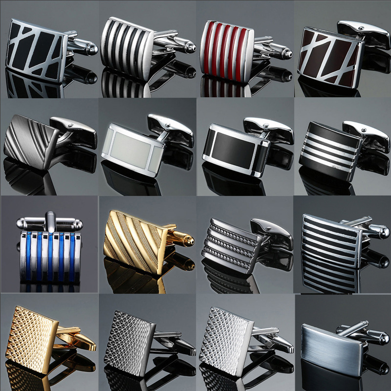 Glamour Jewelry Spot Wholesale Men's French Shirt Cufflinks Copper Material Square Floral Striped Cufflinks