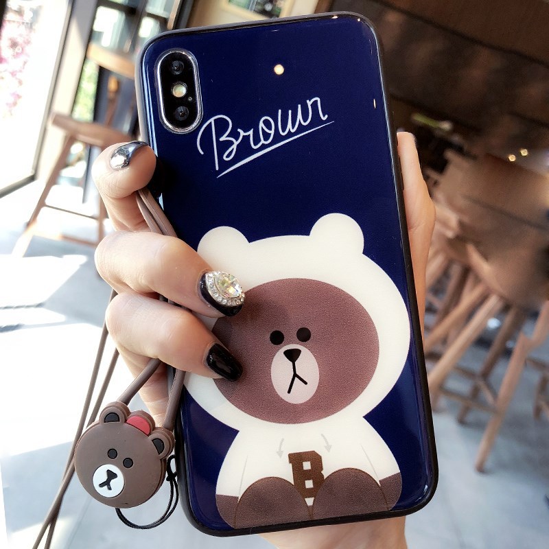 抖音新款女6ne8手6lus果X机壳情侣lus潮7p苹小o熊iphsp卡通玻璃牌