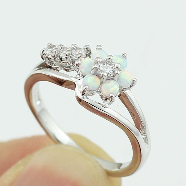 3g Weight Artificial Gemstones Inlay Material Birthday Occasion Fashion Geometric Inlaid Opal Flower Diamond Multi-layer Copper Ring Wholesale