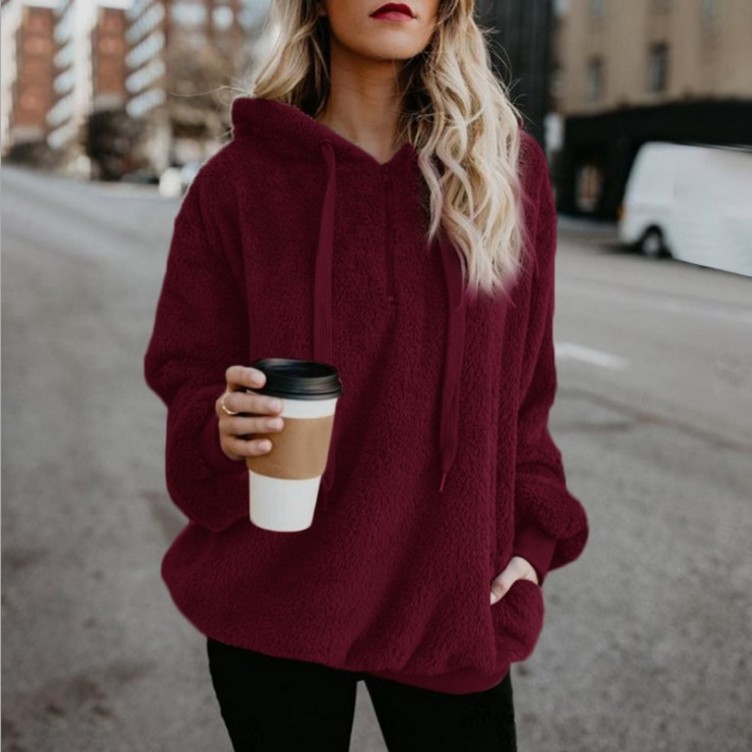 9442 Amazon AliExpress popular europea y americana de manga larga con capucha de color sólido suéter de las mujeres suéter chaqueta