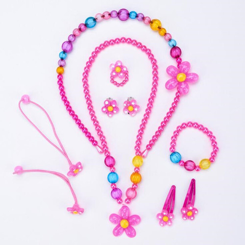 Children's Necklace Bracelet Set Girls Seven Piece Jewelry Wholesale Cartoon Bracelet Ring Earrings Headgear Set
