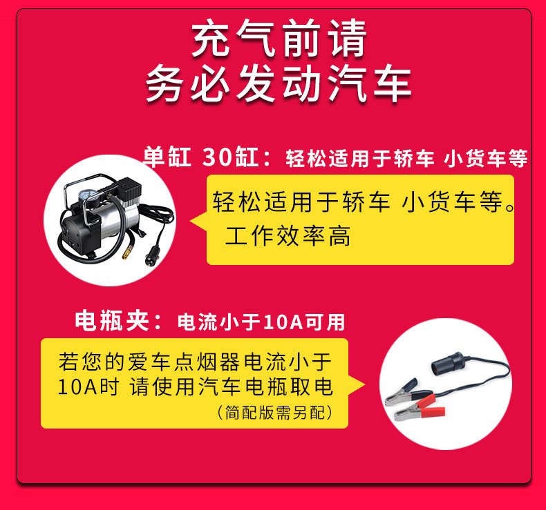 Car Air Pump, Tire Inflator for Automobiles, Metal Single-Cylinder 12V Electric Vehicle Air Pump, Battery Car Pump