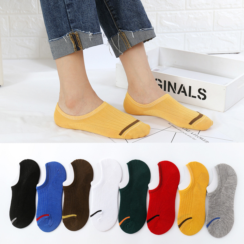 Personality Men's Spring, Summer And Autumn Solid Color Boat Socks Shallow Mouth Non-Slip Silicone Invisible Socks Men's Casual Bean Socks Factory