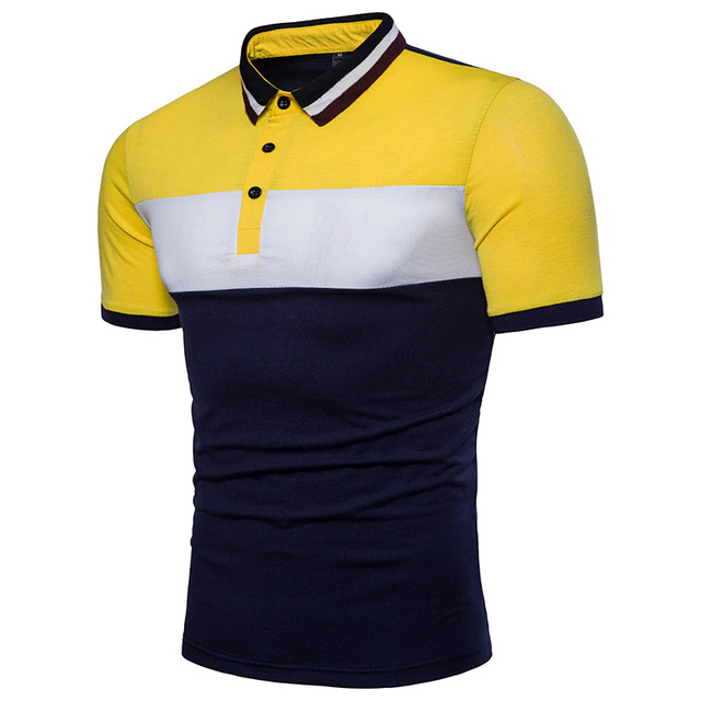 Men’s PolO shirt tri-color stitching fashion collar Men’s short 