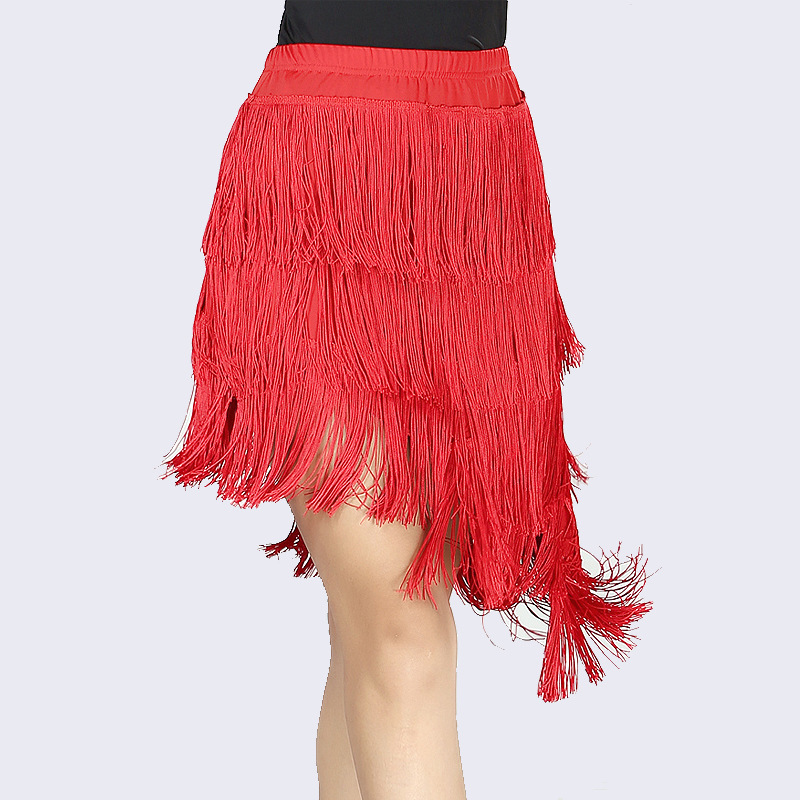 Women girls Red black blue fringed Latin dance skirt belly dance skirt practice bottoms dance layer tassels practice dance skirts for lady