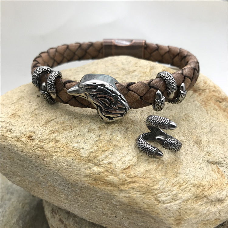 Animal bracelet men's domineering leather rope titanium steel 5#10 bracelet Korean fashion personality main wholesale