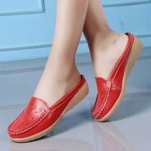 夏季新款女鞋韓版單鞋坡跟中老年媽媽鞋鏤空護士鞋半拖鞋