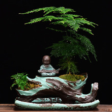 廠家直銷室內創意仿樹根陶瓷擺件菖蒲文竹紫砂盆綠植多肉植物花盆