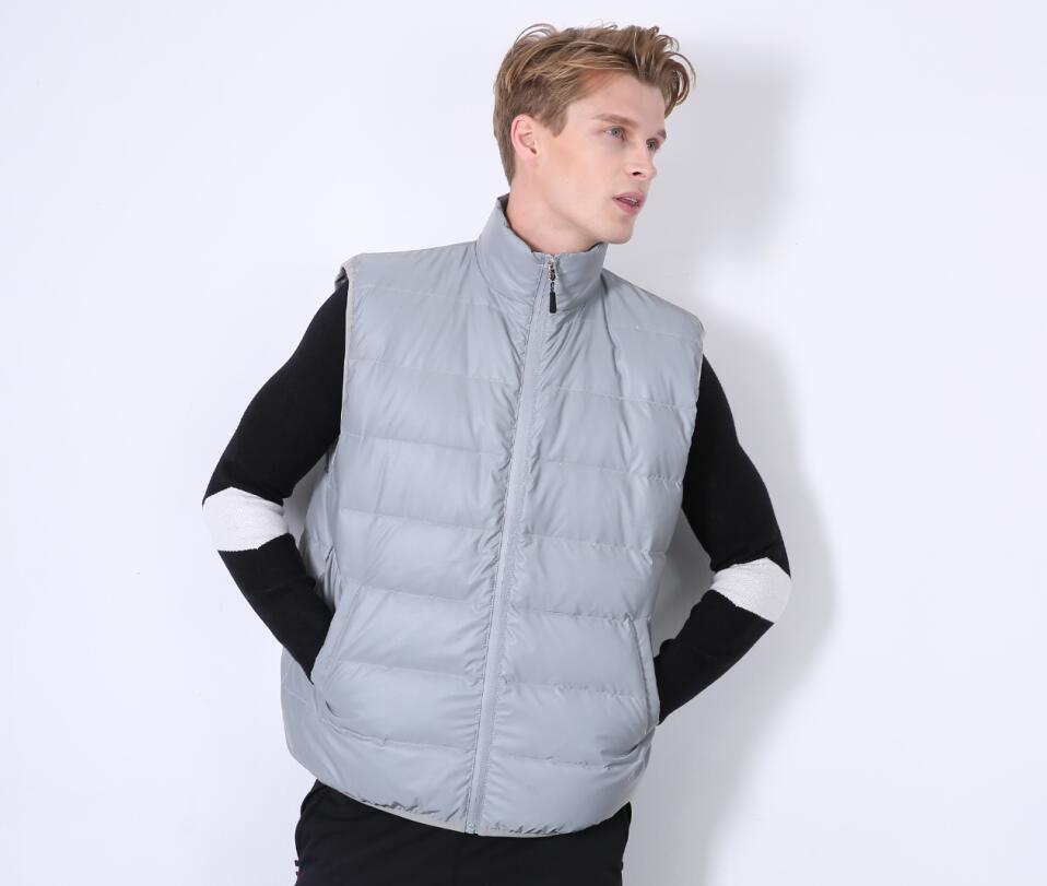 Abbigliamento da uomo invernale riflettente bianco anatra gilet di seta e cotone gilet caldo per sport all'aria aperta_voghion.com