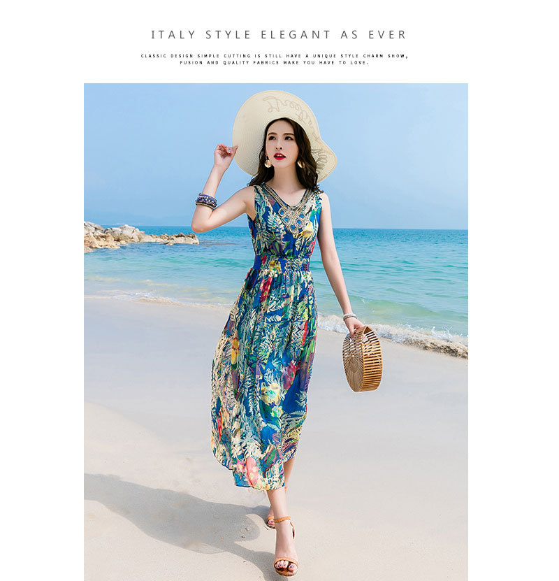 Elegantes Langes Florales Boho Kleid Für Damen Aus Seide Mode_voghion.com