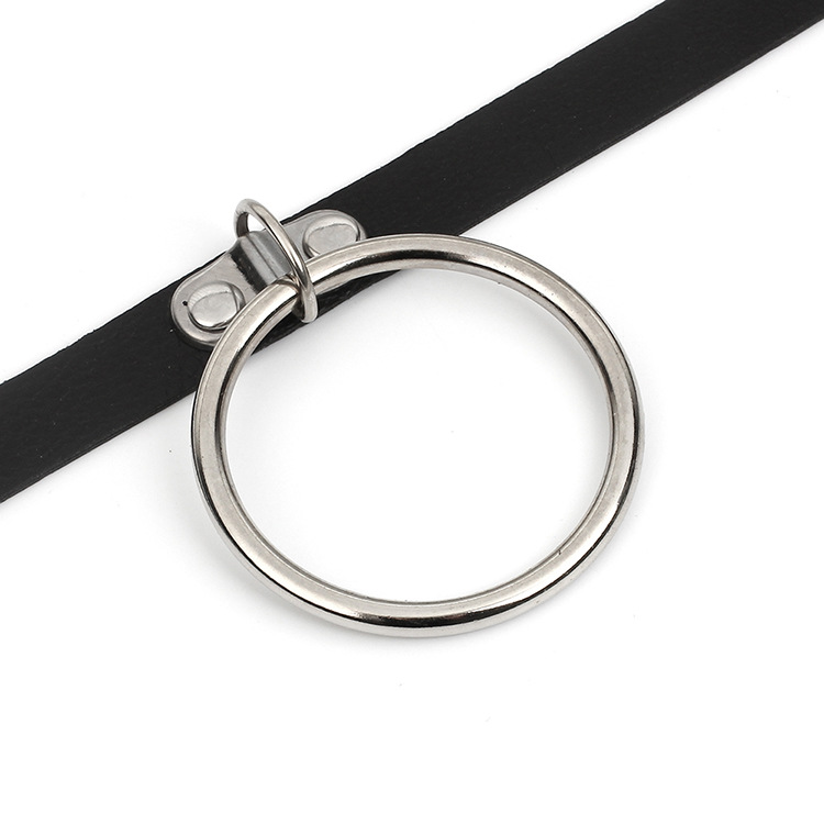 40g Weight Choker Classification Pu Leather Material Circle Pattern Women'S Gender Fashion Style White, Black Color Fashion Circle Pu Leather Choker Wholesale 3