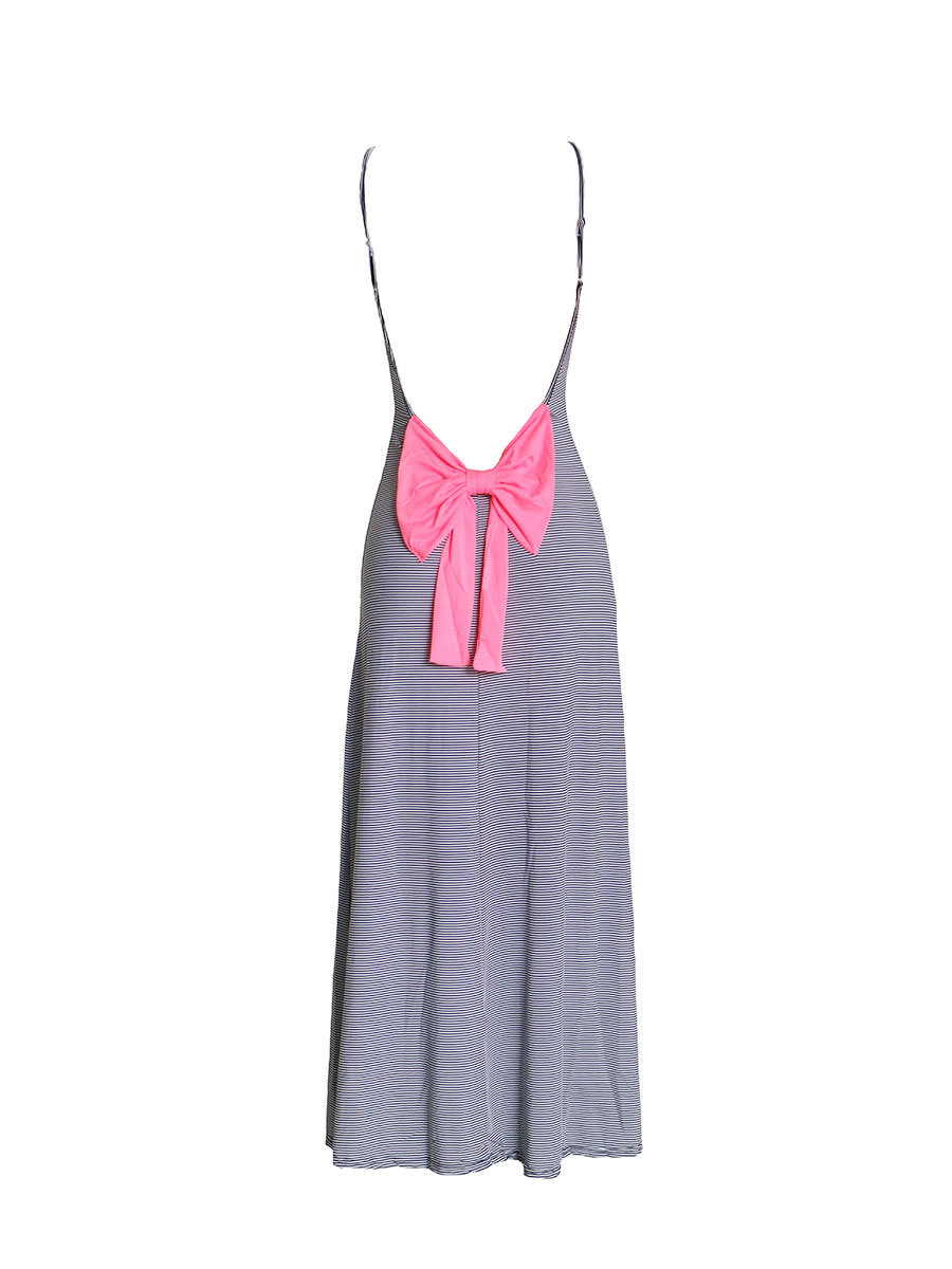 Striped Backless Maxi Dress with Bow Tie Slim Fit Spaghetti Straps Elegant Evening Gown Perfect for Parties and