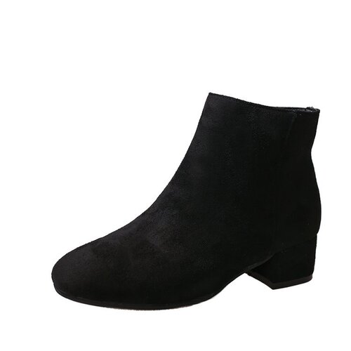 2019 Autumn and Winter New Korean Version Mid-Heel Thick Heel Velvet Women's Short Boots Fashion Side Zipper Martin Boots Fashion Women's Boots 
