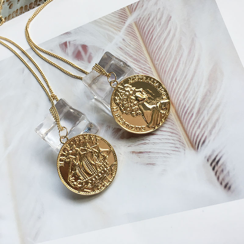 Fashion Retro Double Coin Roman Gold Coin Cross Necklace display picture 3