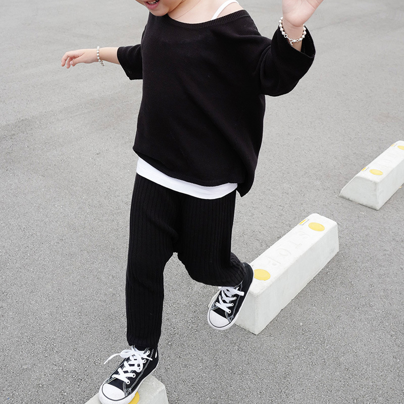 兒童套頭針織衫套裝懶人基礎毛衣坑條毛線針織褲吊裆