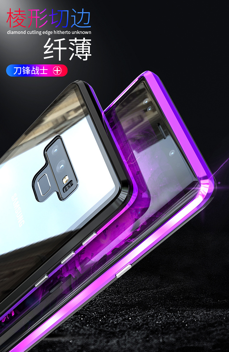 GINMIC Magneto Sword Magnetic Absorption Aluminum Metal Bumper Tempered Glass Back Cover Case for Samsung Galaxy Note 9