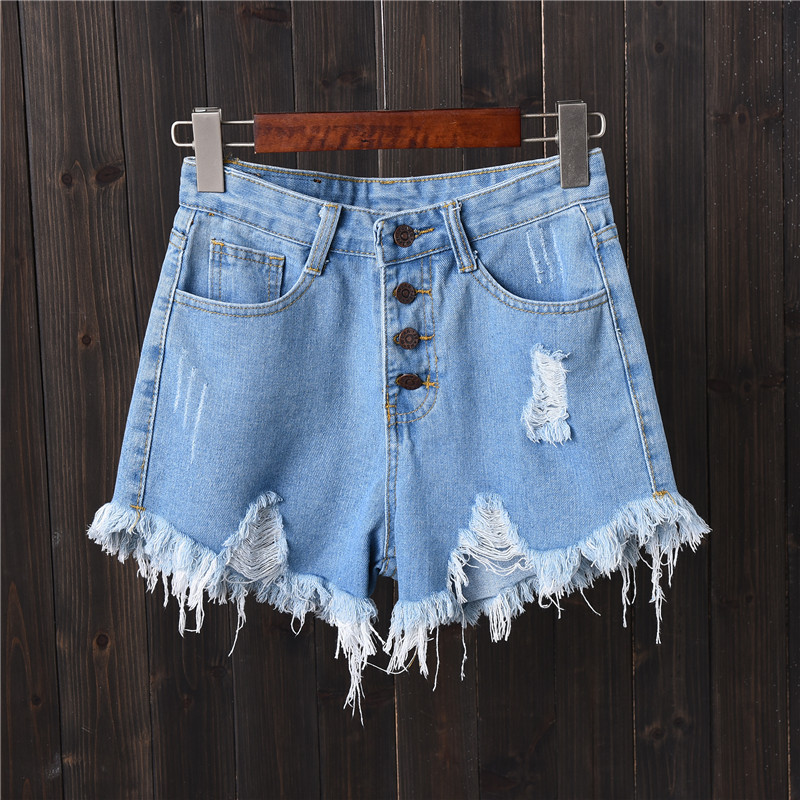 New Arrival Casual Summer Denim Women Shorts High Waists Fur-lined Leg-openings Plus Size Sexy Frayed Hole Short Ripped Jeans
