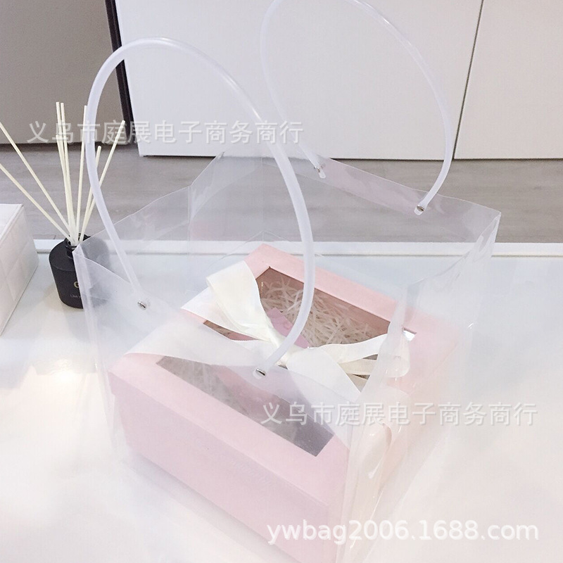 透明方形手提袋礼品袋鲜花店花束花盒包装袋蛋糕婚庆伴手礼袋现货